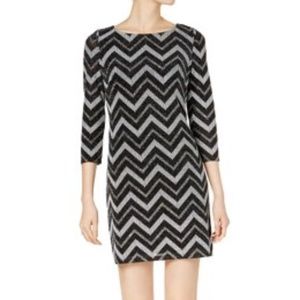 ❤️‍🔥 NWT Metallic Silver Chevron Cocktail Midi Dress 6P